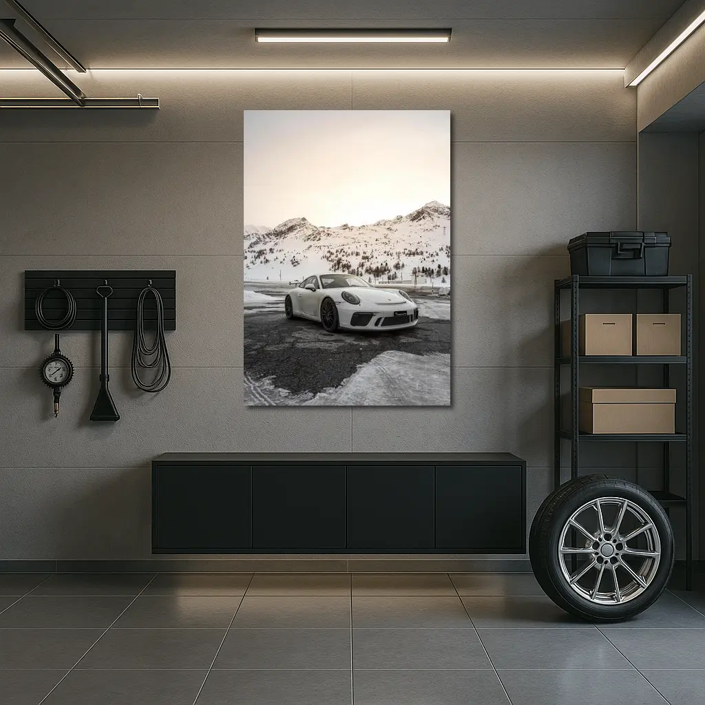 Porsche 911 GT3 White Snowy Mountain Setting – Wall Art