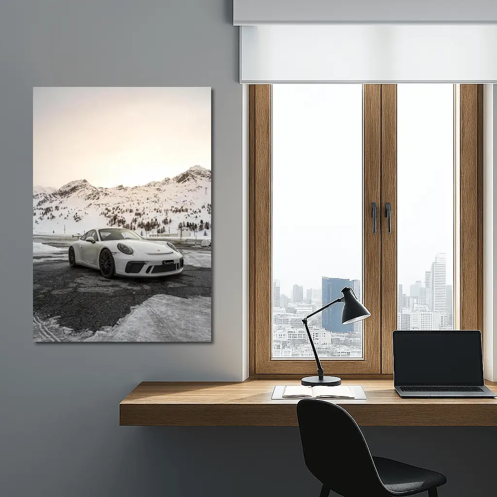 Porsche 911 GT3 White Snowy Mountain Setting – Wall Art