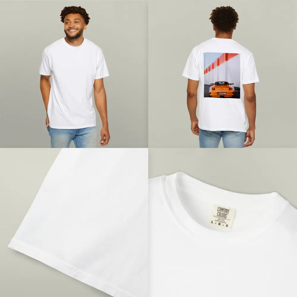 Porsche GT3 RS Orange Against Industrial Wall – T-Shirts