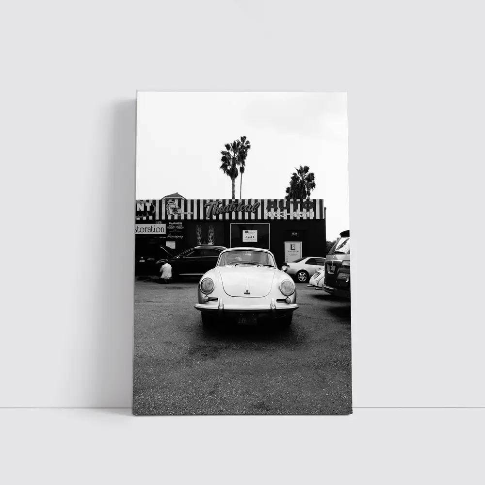 Porsche 356 Black White Parking Lot Street – Wall Art