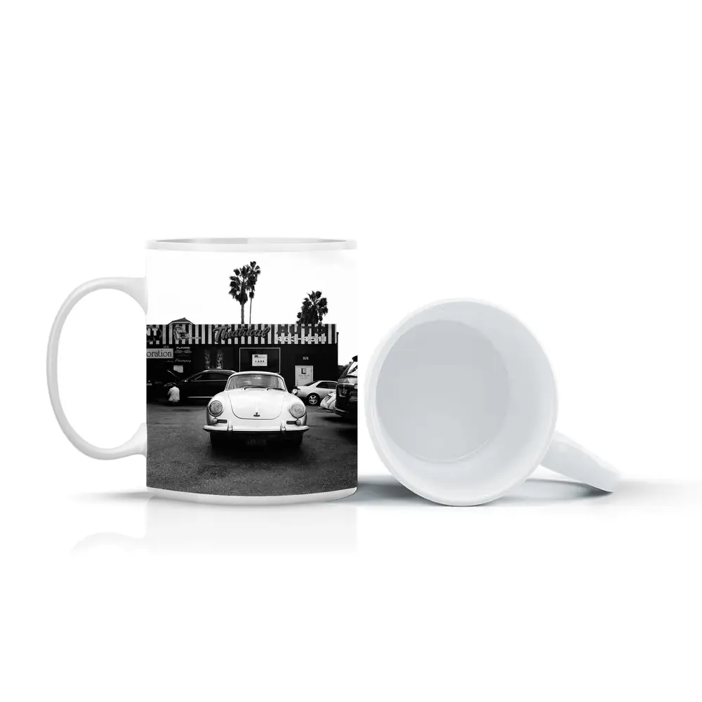 Porsche 356 Black White Parking Lot Street – Mugs