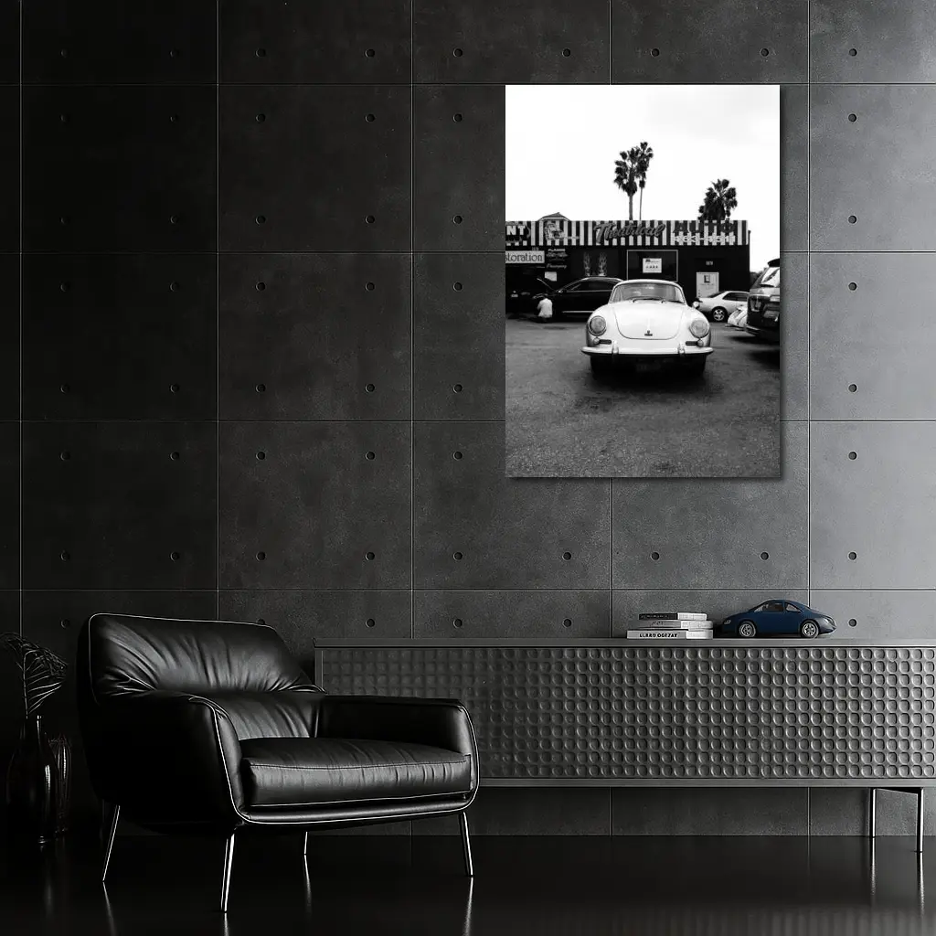 Porsche 356 Black White Parking Lot Street – Wall Art