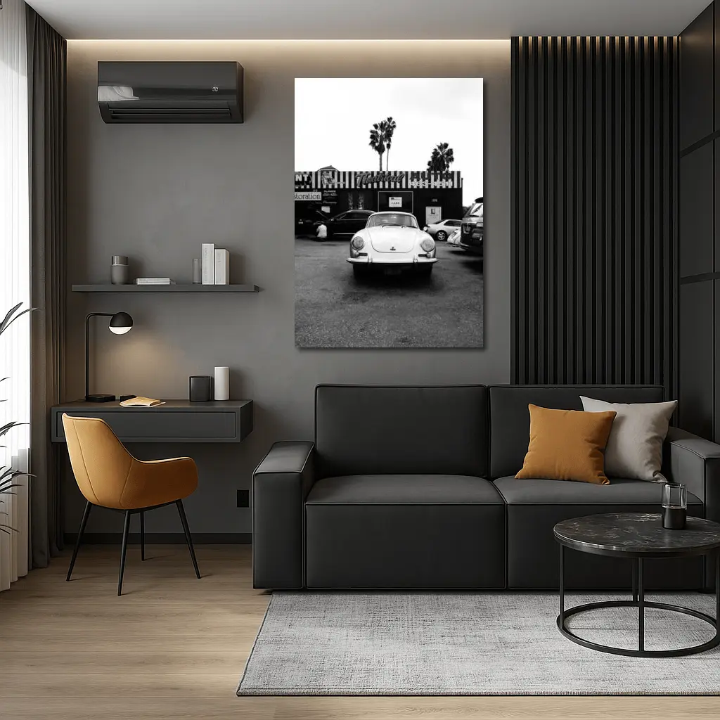 Porsche 356 Black White Parking Lot Street – Wall Art
