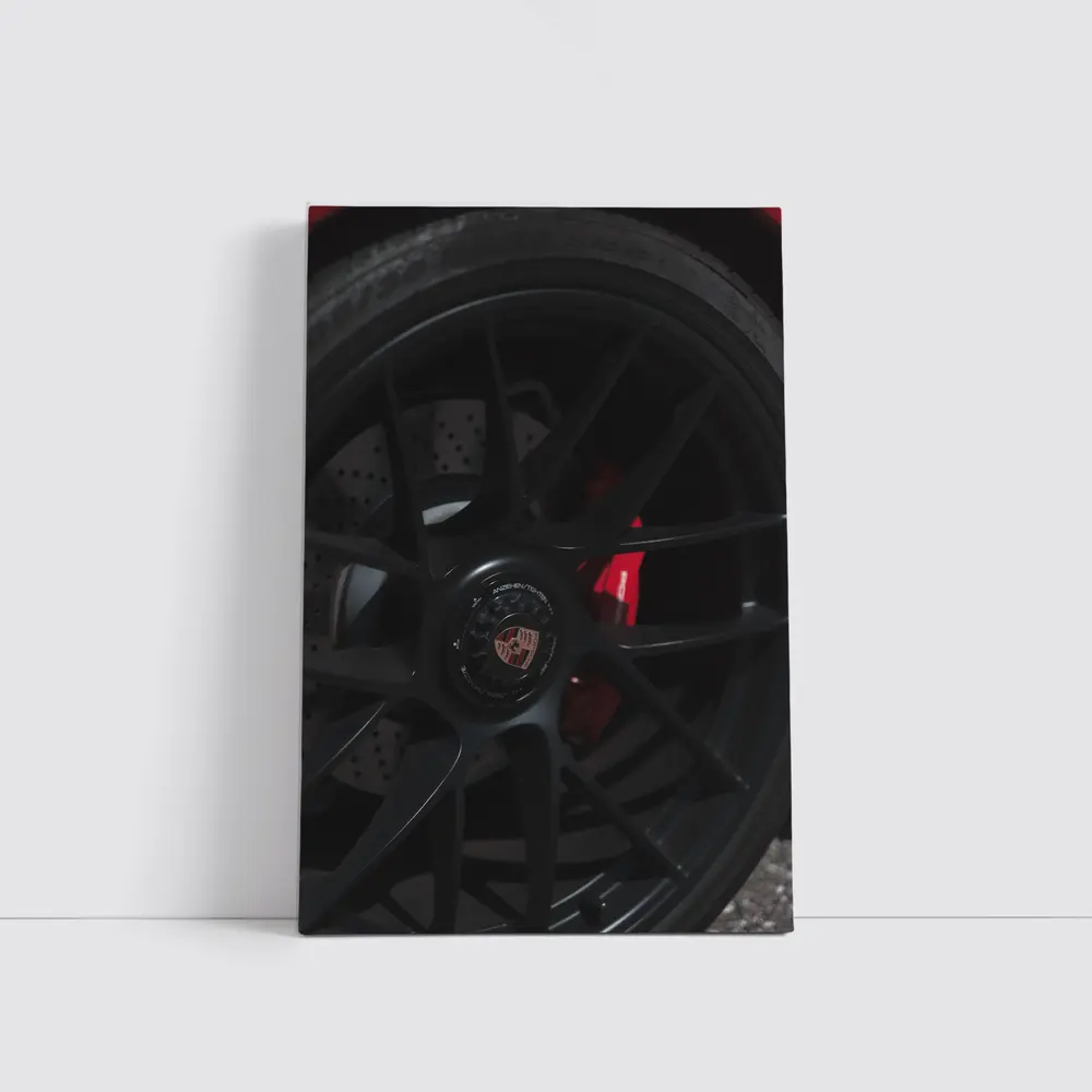 Porsche Black Alloy Wheel Red Brake Caliper – Wall Art