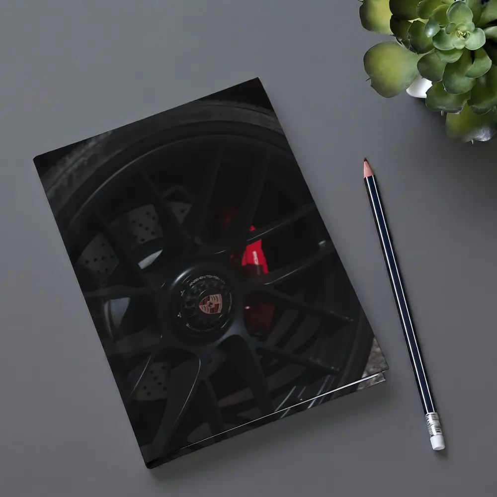 Porsche Black Alloy Wheel Red Brake Caliper – Notebooks