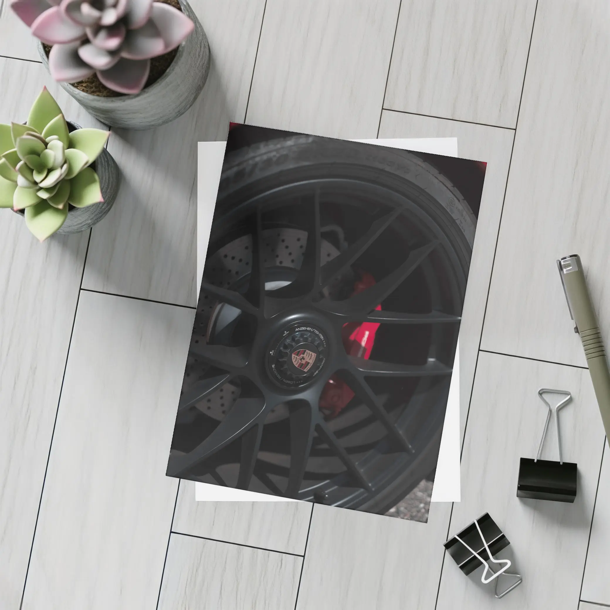 Porsche Black Alloy Wheel Red Brake Caliper – Postcards