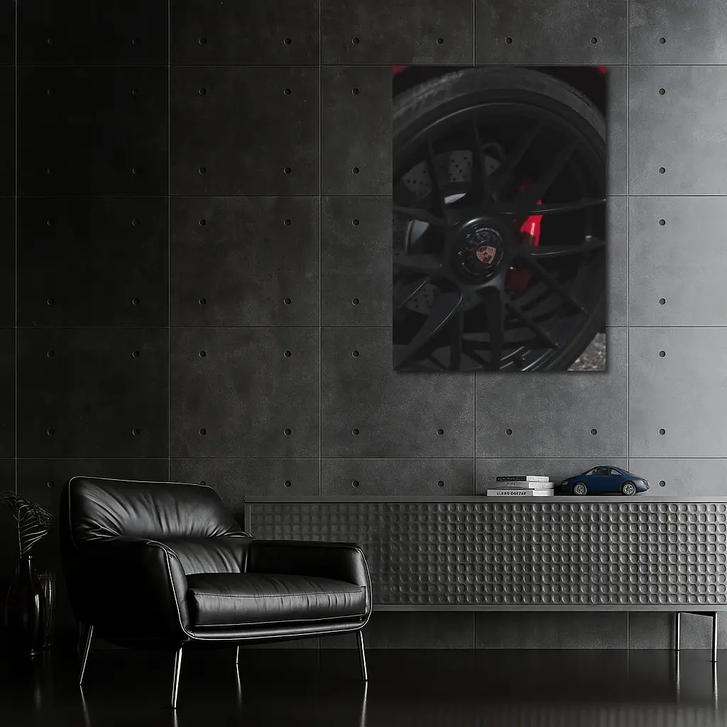 Porsche Black Alloy Wheel Red Brake Caliper – Wall Art