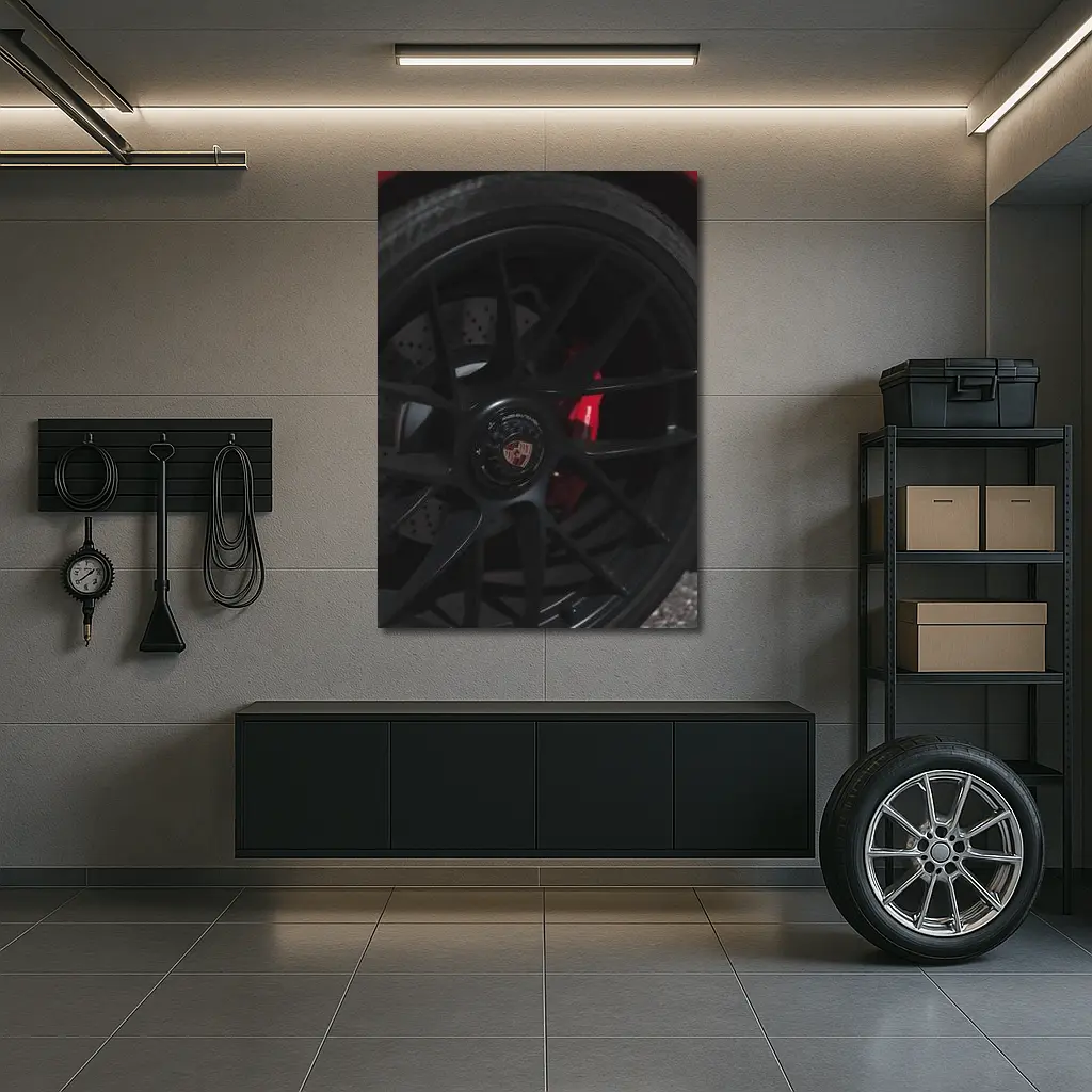 Porsche Black Alloy Wheel Red Brake Caliper – Wall Art
