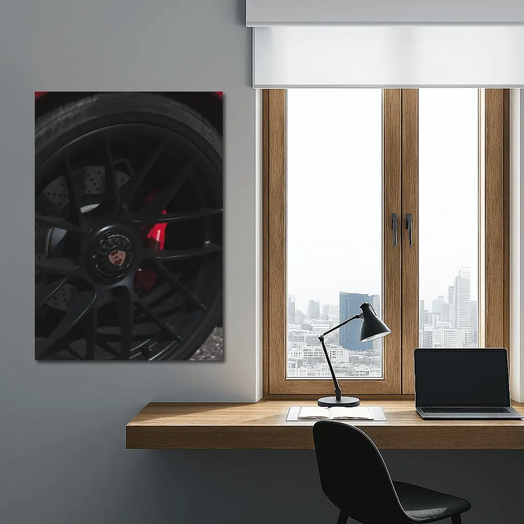 Porsche Black Alloy Wheel Red Brake Caliper – Wall Art