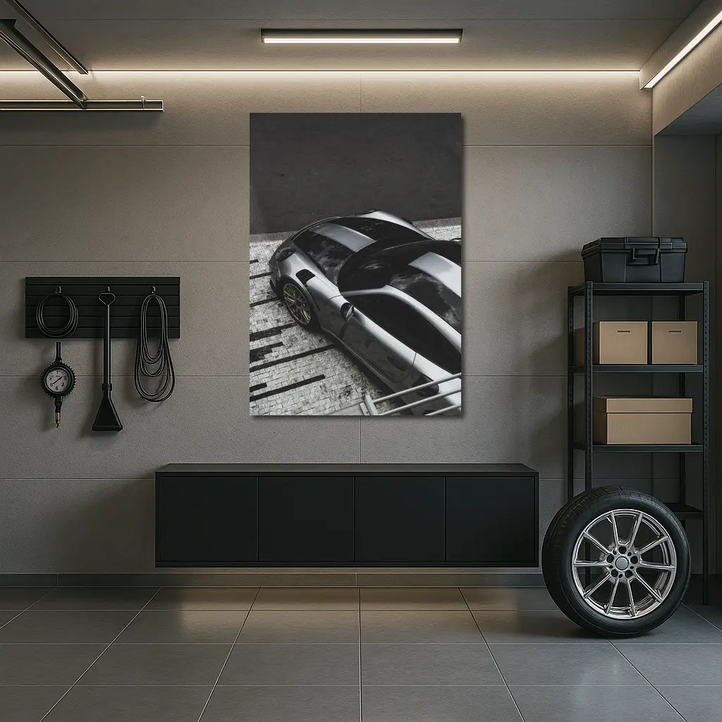 Porsche 911 GT Silver Street Overhead View – Wall Art