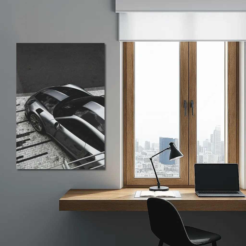 Porsche 911 GT Silver Street Overhead View – Wall Art