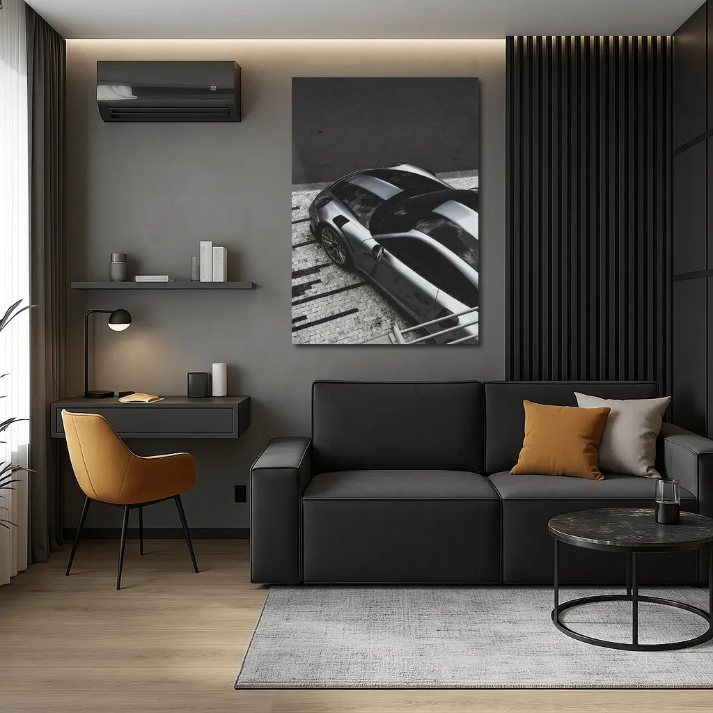 Porsche 911 GT Silver Street Overhead View – Wall Art