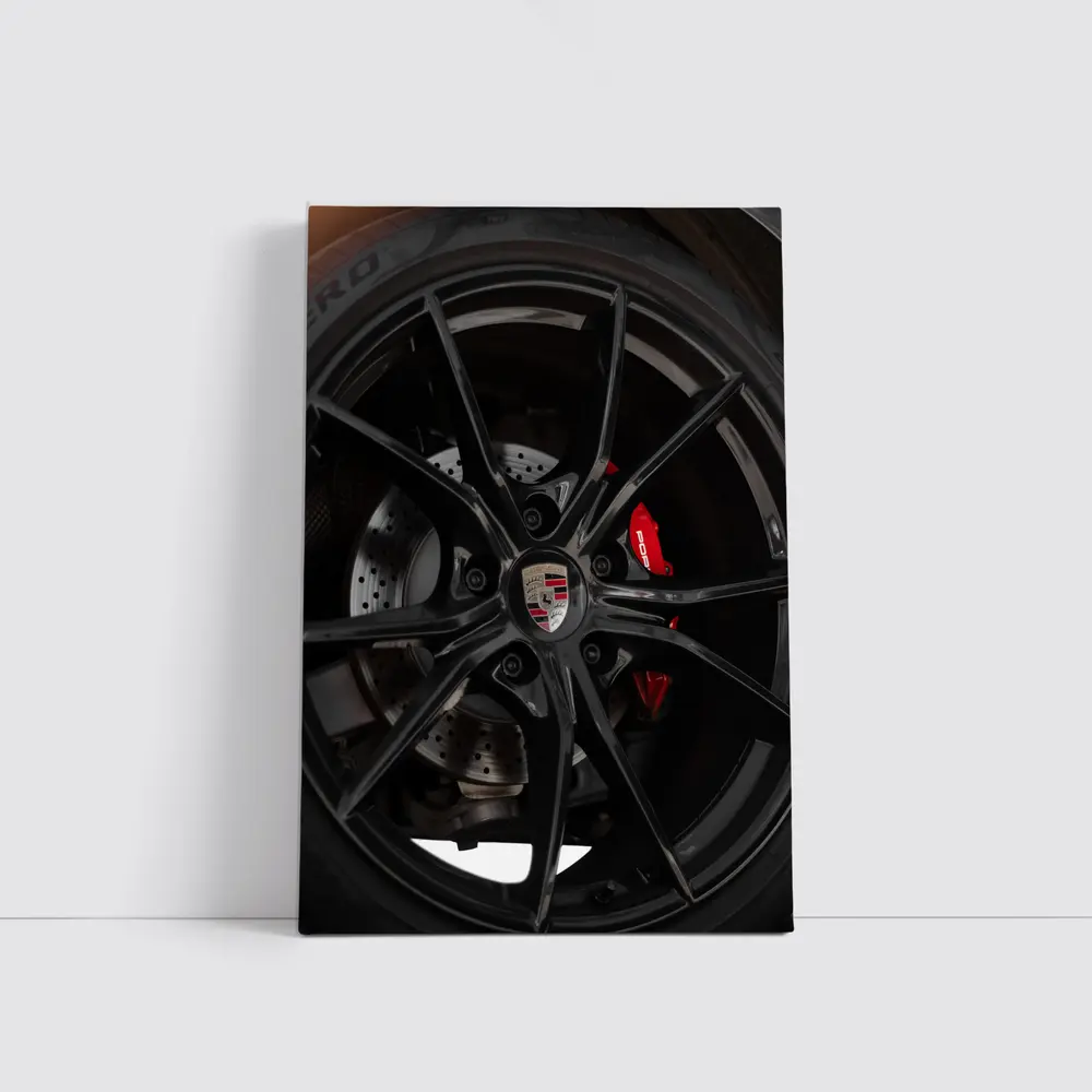 Porsche Black Alloy Wheel Red Brake Caliper – Wall Art