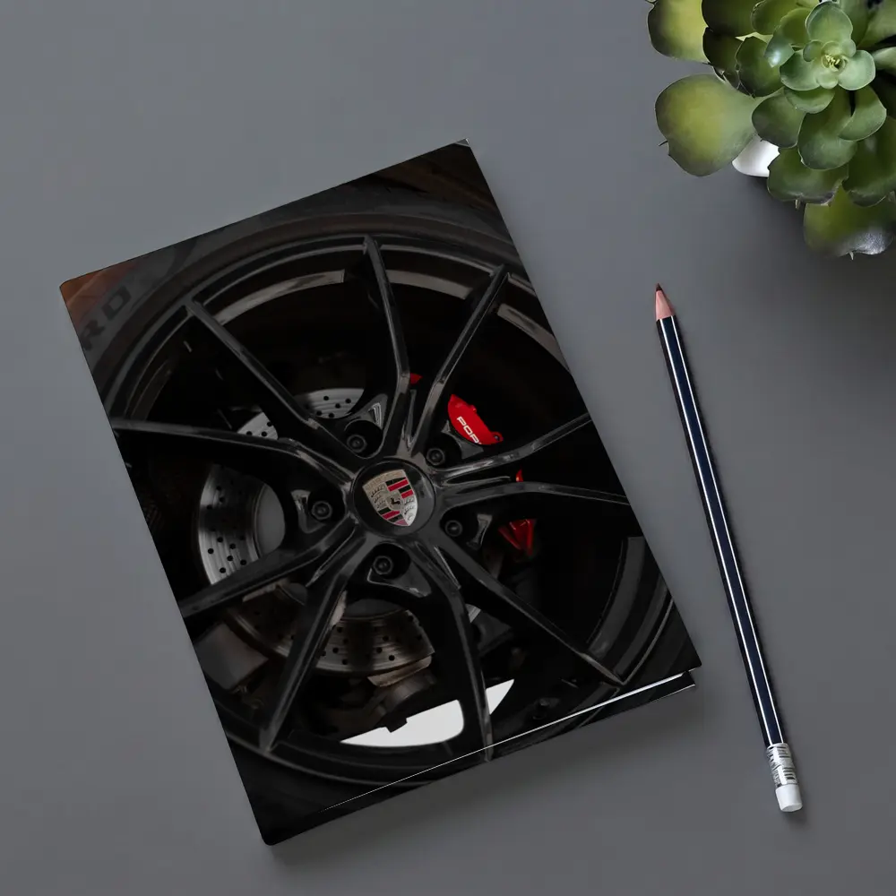 Porsche Black Alloy Wheel Red Brake Caliper – Notebooks