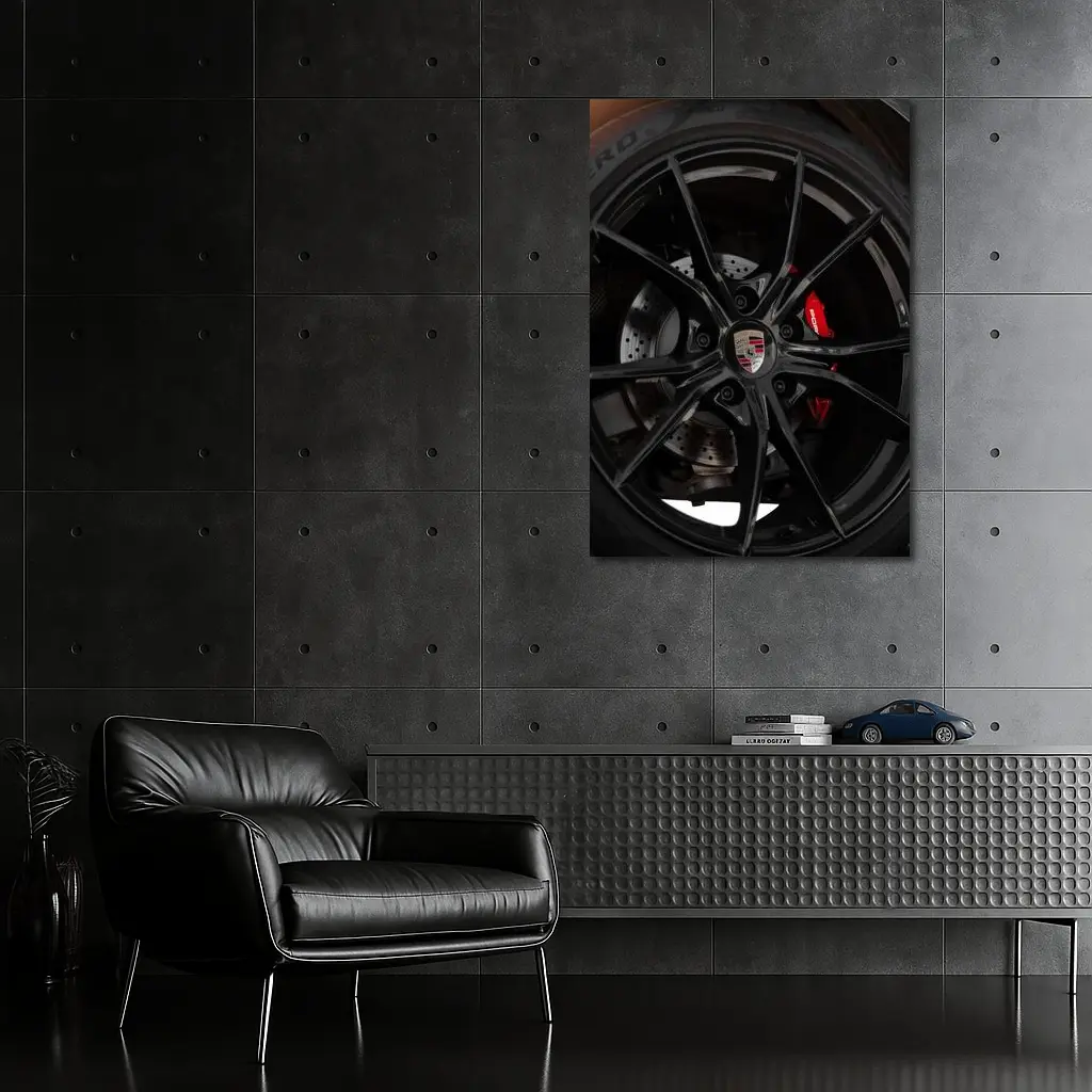 Porsche Black Alloy Wheel Red Brake Caliper – Wall Art