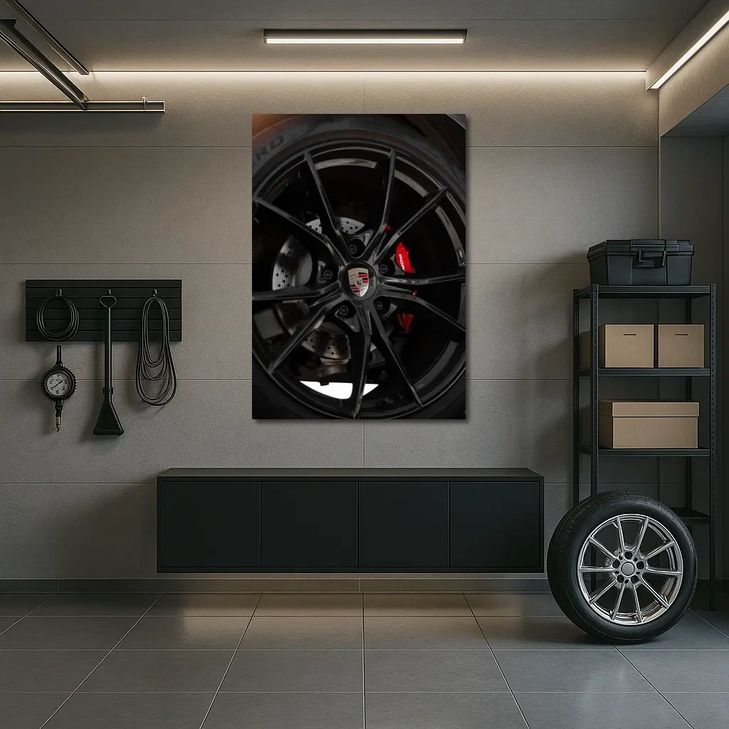 Porsche Black Alloy Wheel Red Brake Caliper – Wall Art