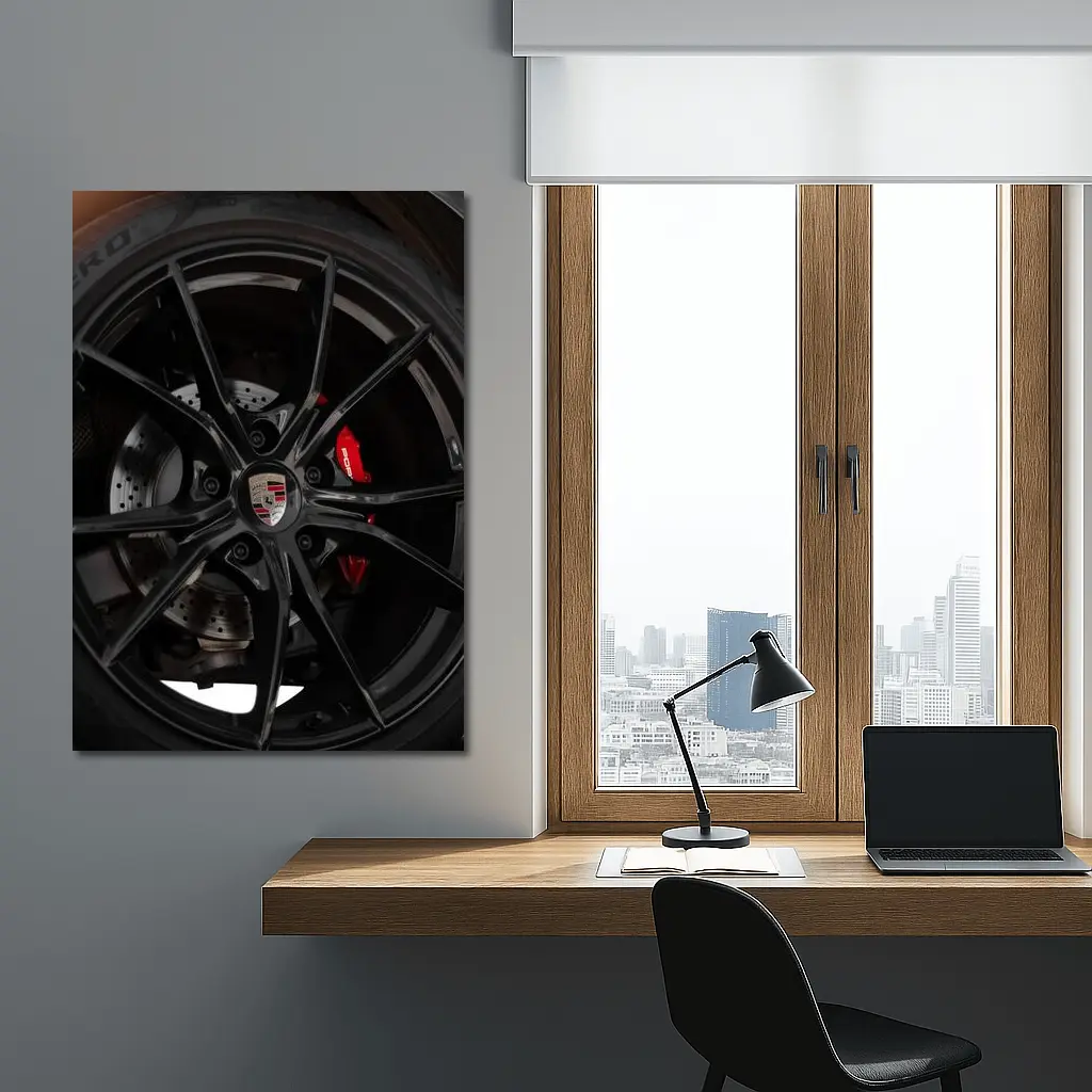Porsche Black Alloy Wheel Red Brake Caliper – Wall Art