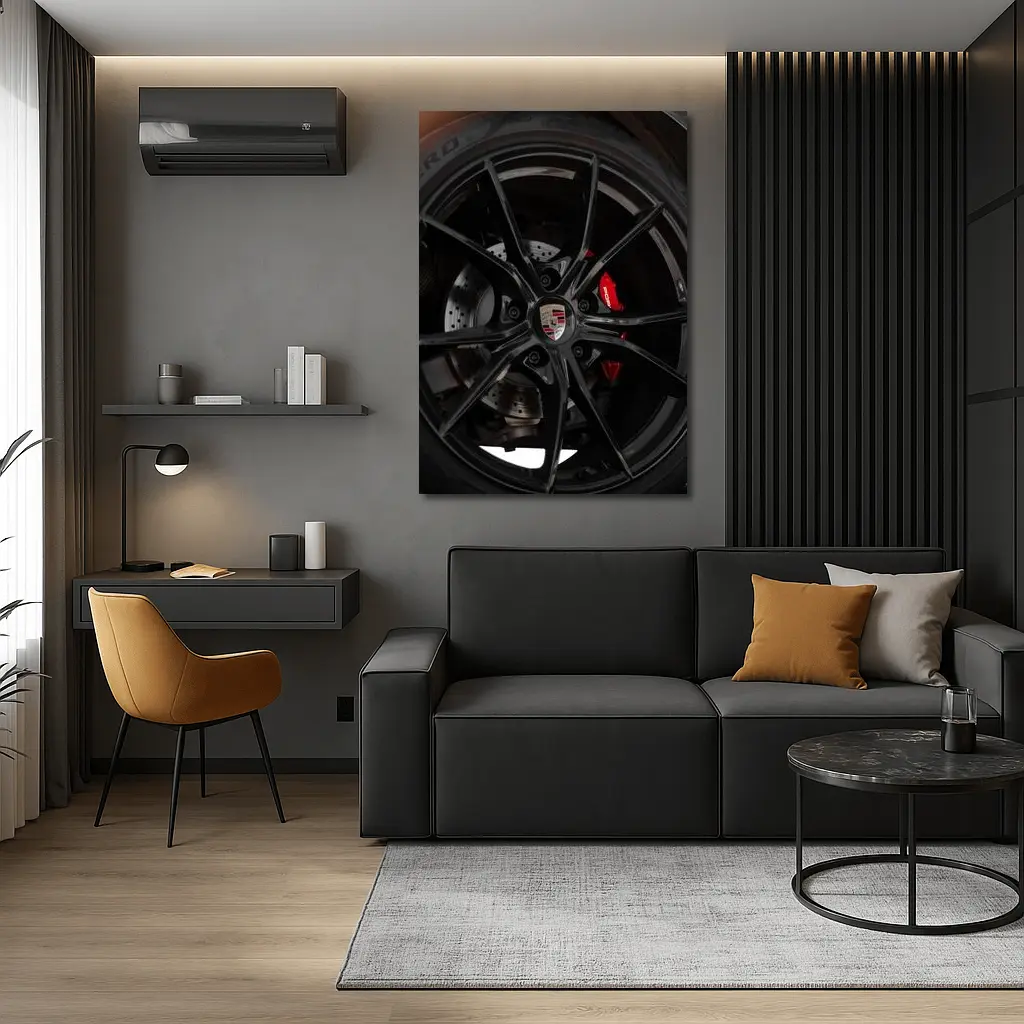 Porsche Black Alloy Wheel Red Brake Caliper – Wall Art