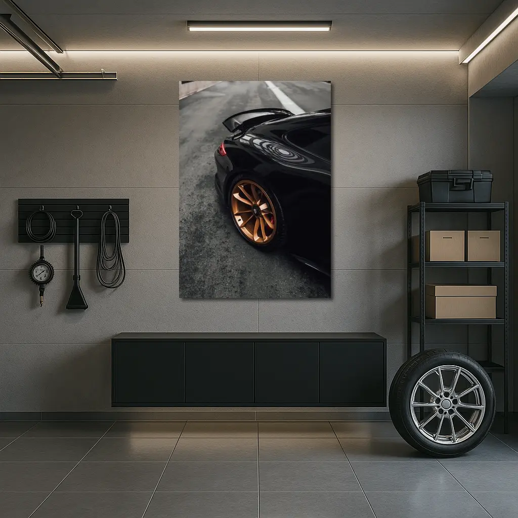 Black Porsche GT Bronze Wheels Garage – Wall Art