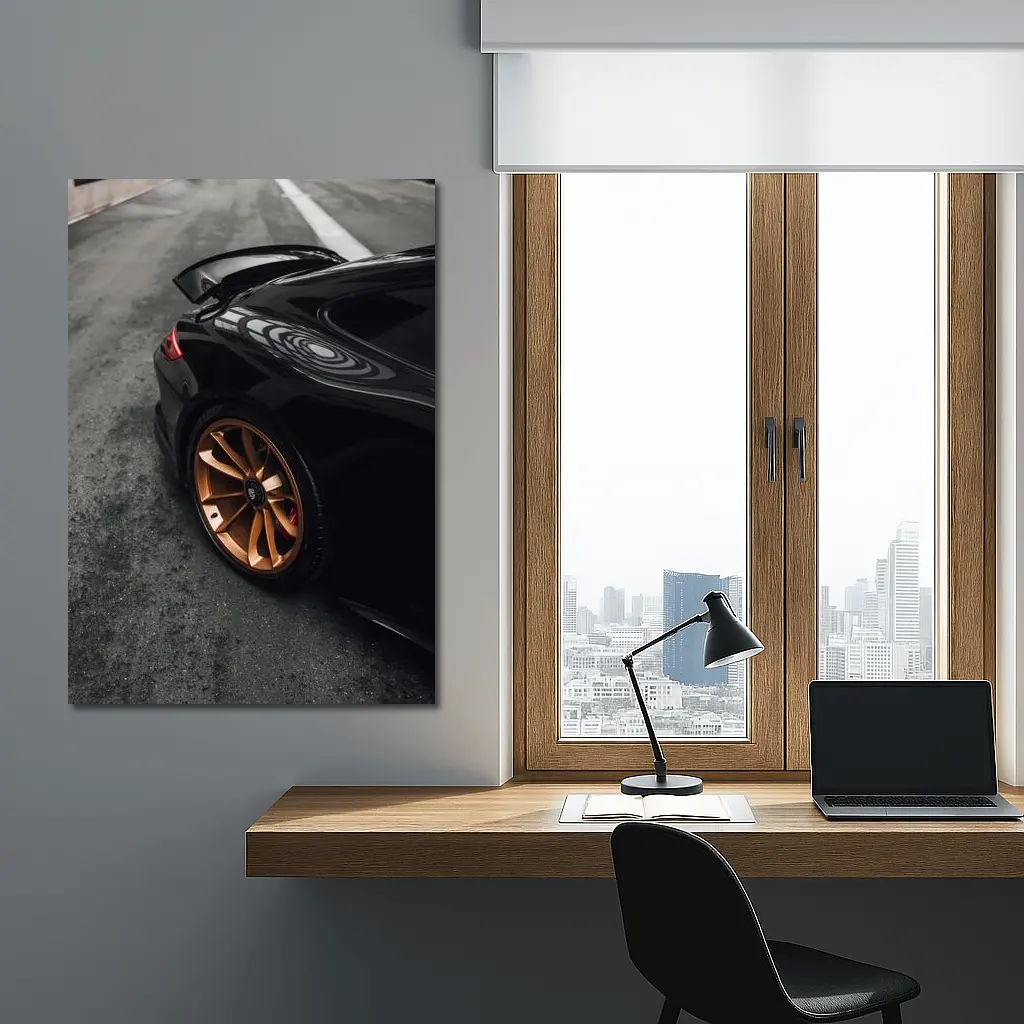 Black Porsche GT Bronze Wheels Garage – Wall Art