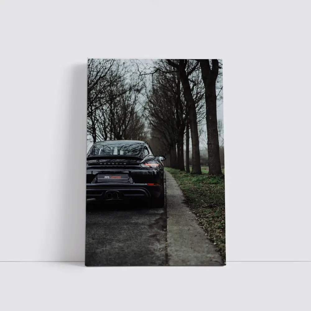 Black Porsche Cayman Rear View Moody Road – Wall Art