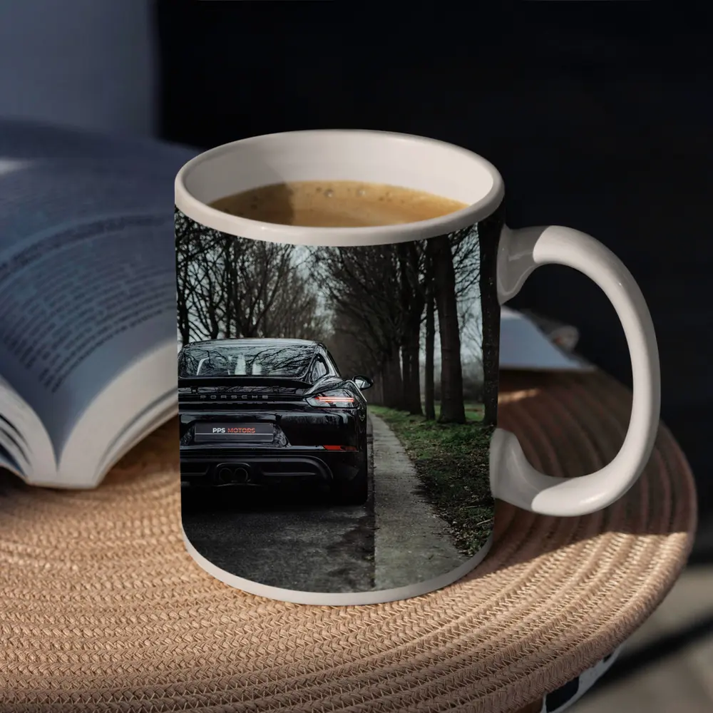 Black Porsche Cayman Rear View Moody Road – Mugs