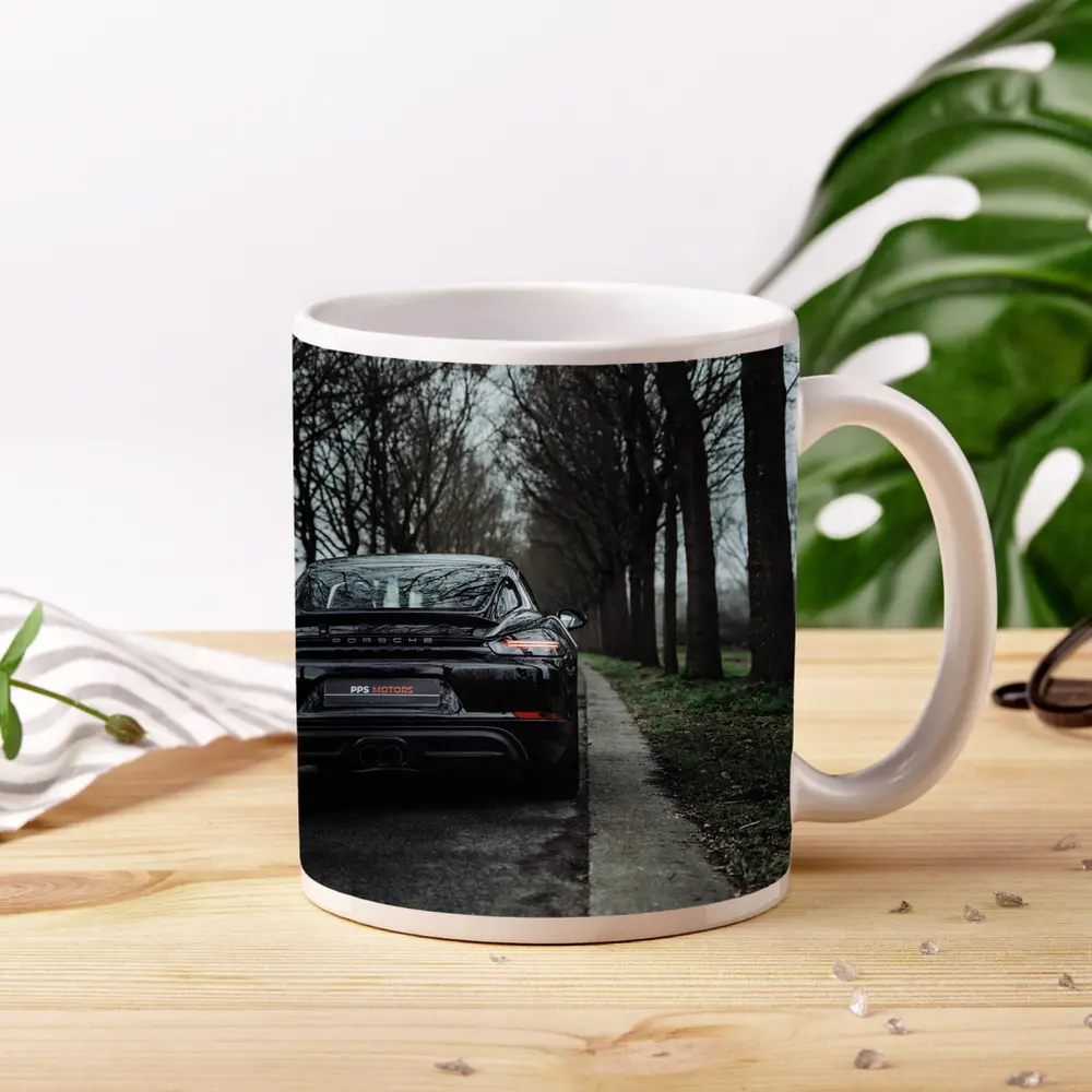 Black Porsche Cayman Rear View Moody Road – Mugs
