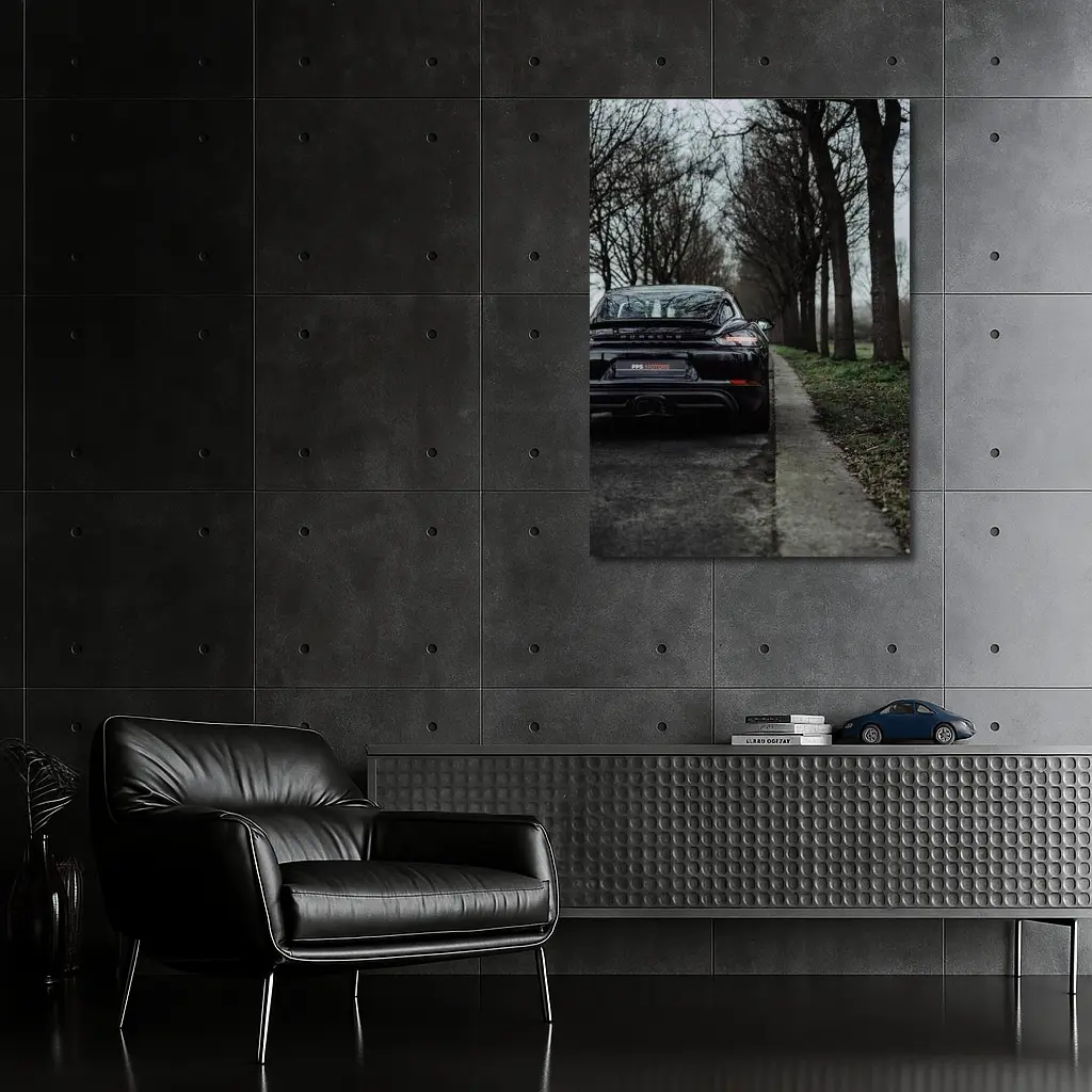 Black Porsche Cayman Rear View Moody Road – Wall Art