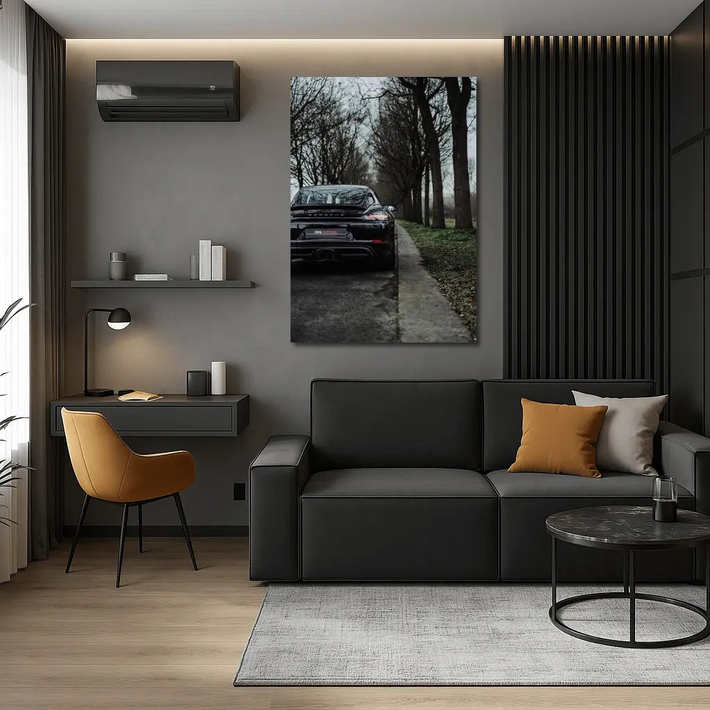 Black Porsche Cayman Rear View Moody Road – Wall Art