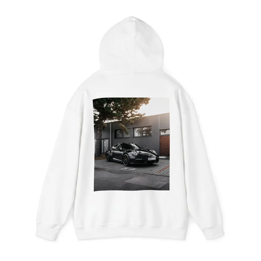 Black Porsche 911 Parked Urban Building – Hoodies