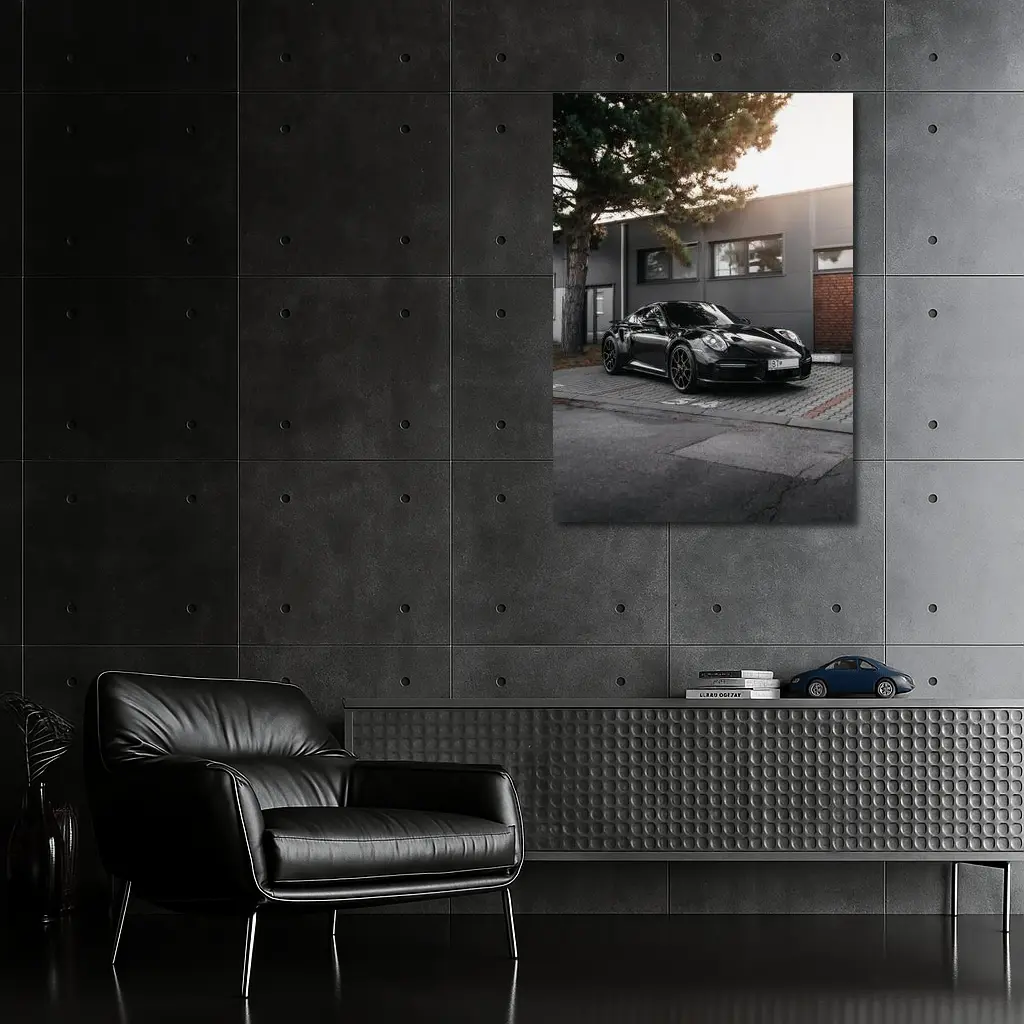 Black Porsche 911 Parked Urban Building – Wall Art