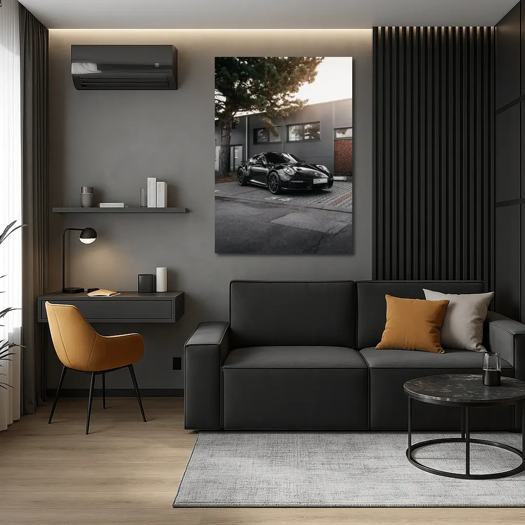 Black Porsche 911 Parked Urban Building – Wall Art