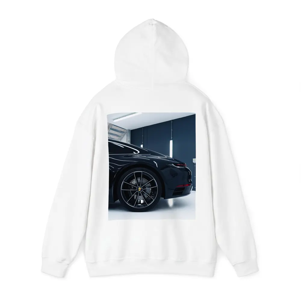 Black Porsche Panamera In Dark Garage – Hoodies
