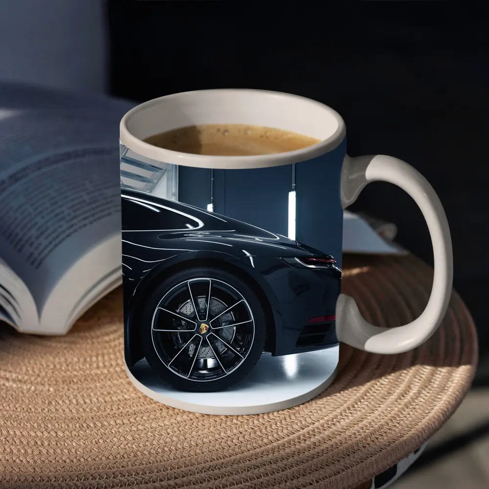 Black Porsche Panamera In Dark Garage – Mugs