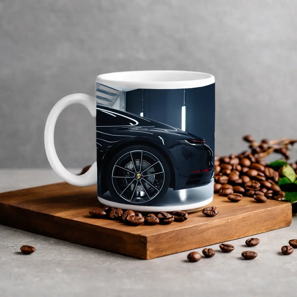 Black Porsche Panamera In Dark Garage – Mugs