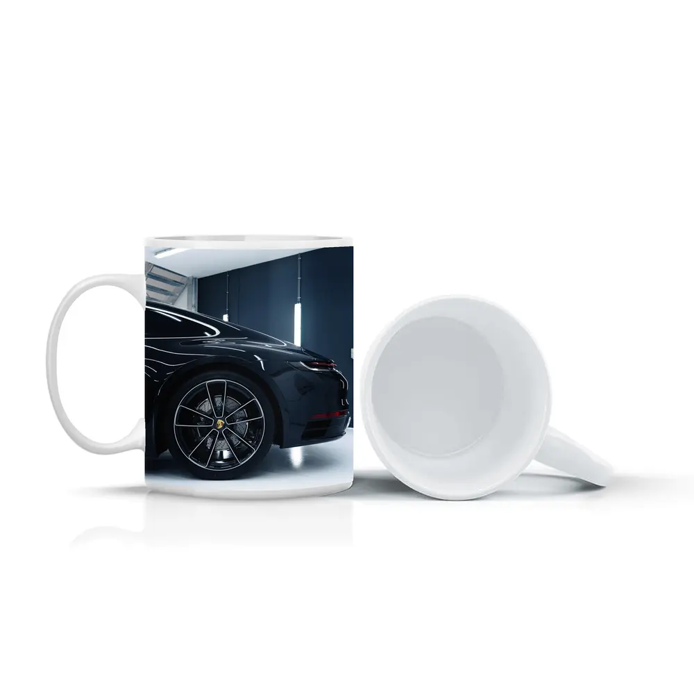 Black Porsche Panamera In Dark Garage – Mugs