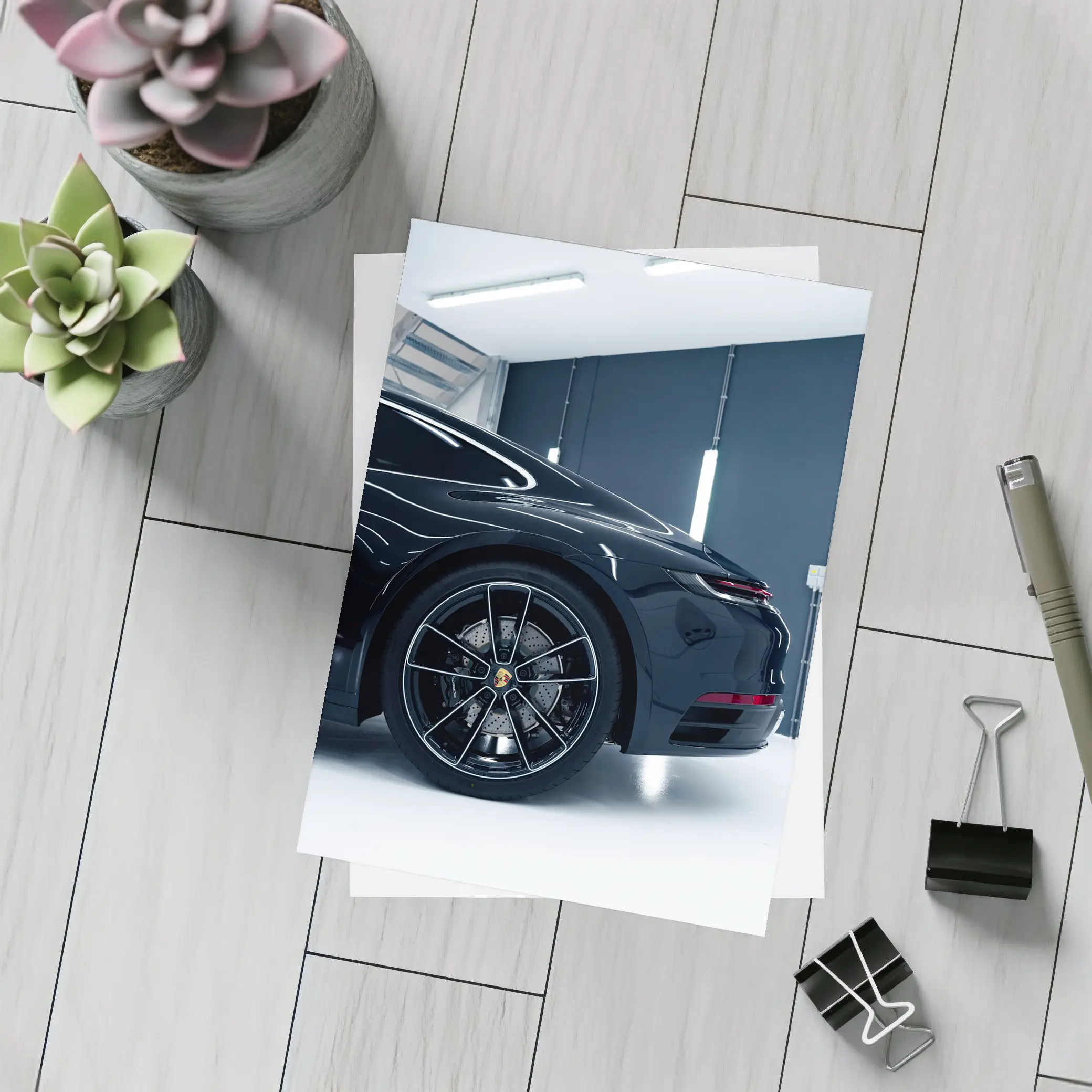 Black Porsche Panamera In Dark Garage – Postcards