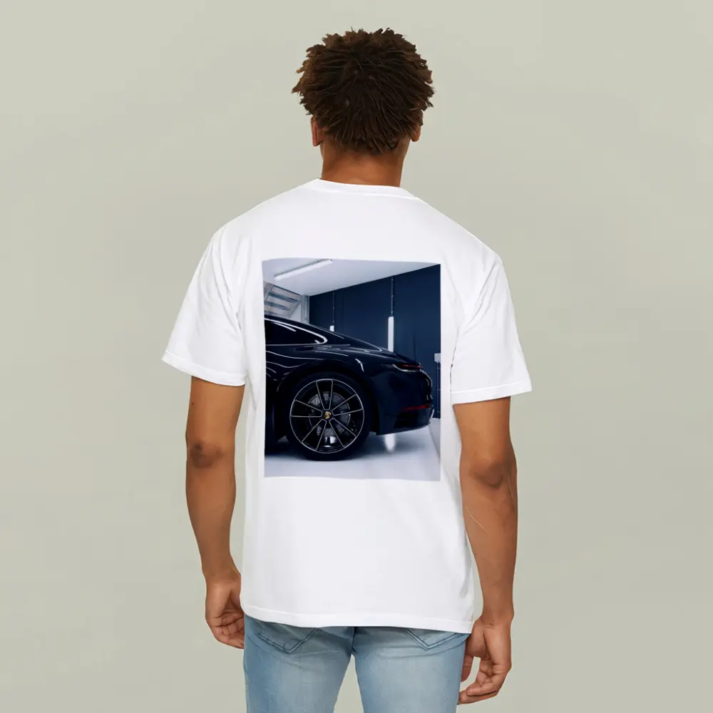 Black Porsche Panamera In Dark Garage – T-Shirts