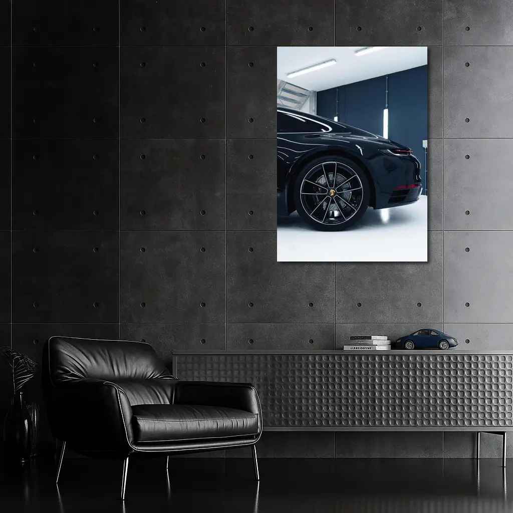 Black Porsche Panamera In Dark Garage – Wall Art