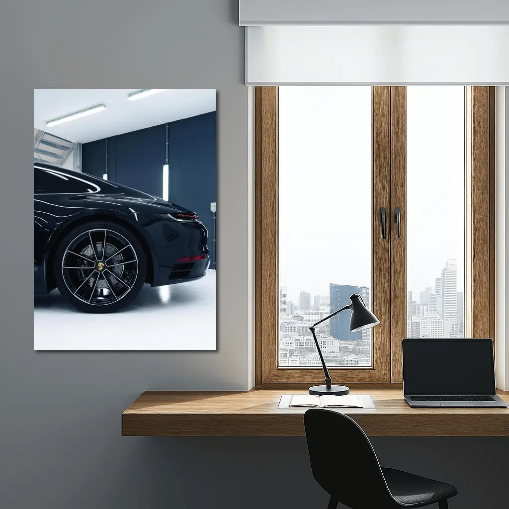 Black Porsche Panamera In Dark Garage – Wall Art