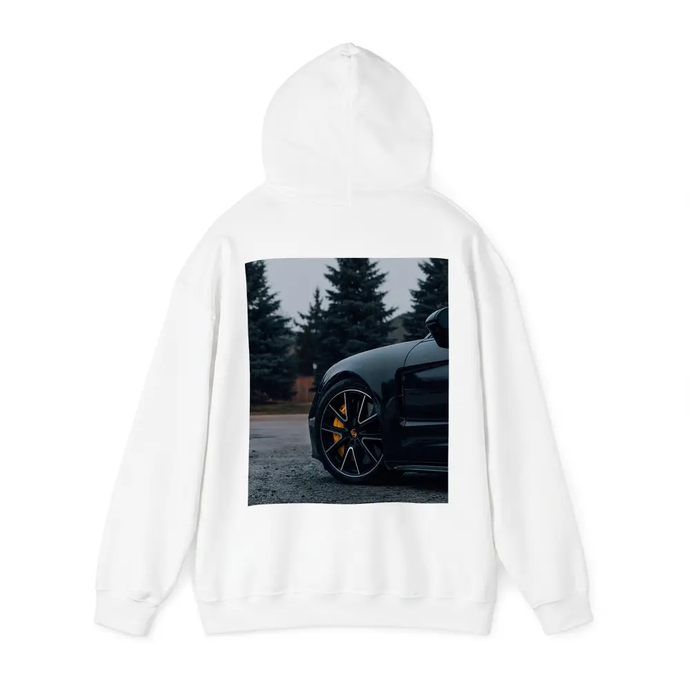 Black Porsche Taycan Yellow Calipers Moody Sky – Hoodies