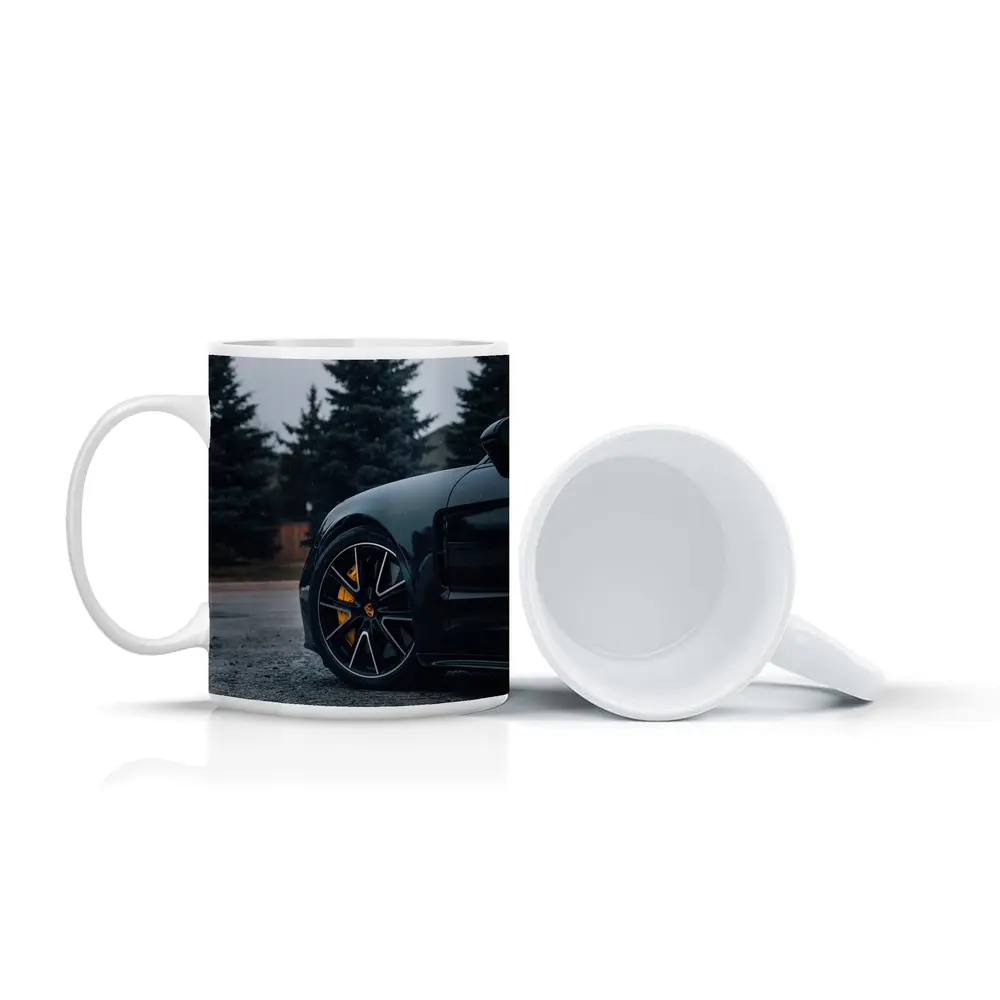 Black Porsche Taycan Yellow Calipers Moody Sky – Mugs