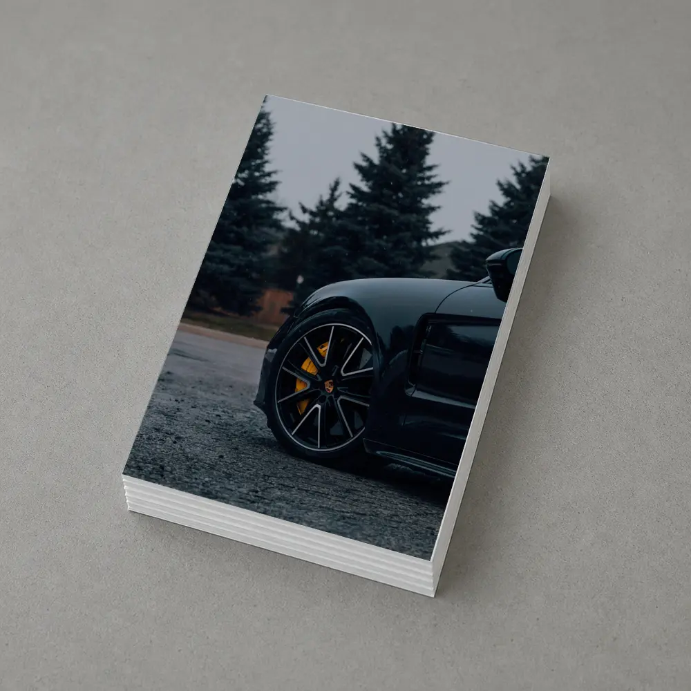 Black Porsche Taycan Yellow Calipers Moody Sky – Postcards