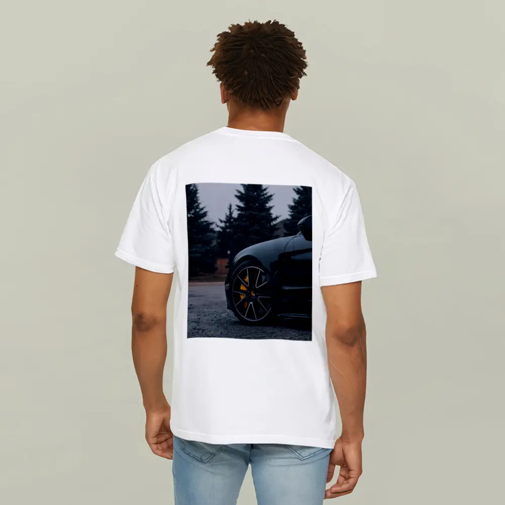 Black Porsche Taycan Yellow Calipers Moody Sky – T-Shirts