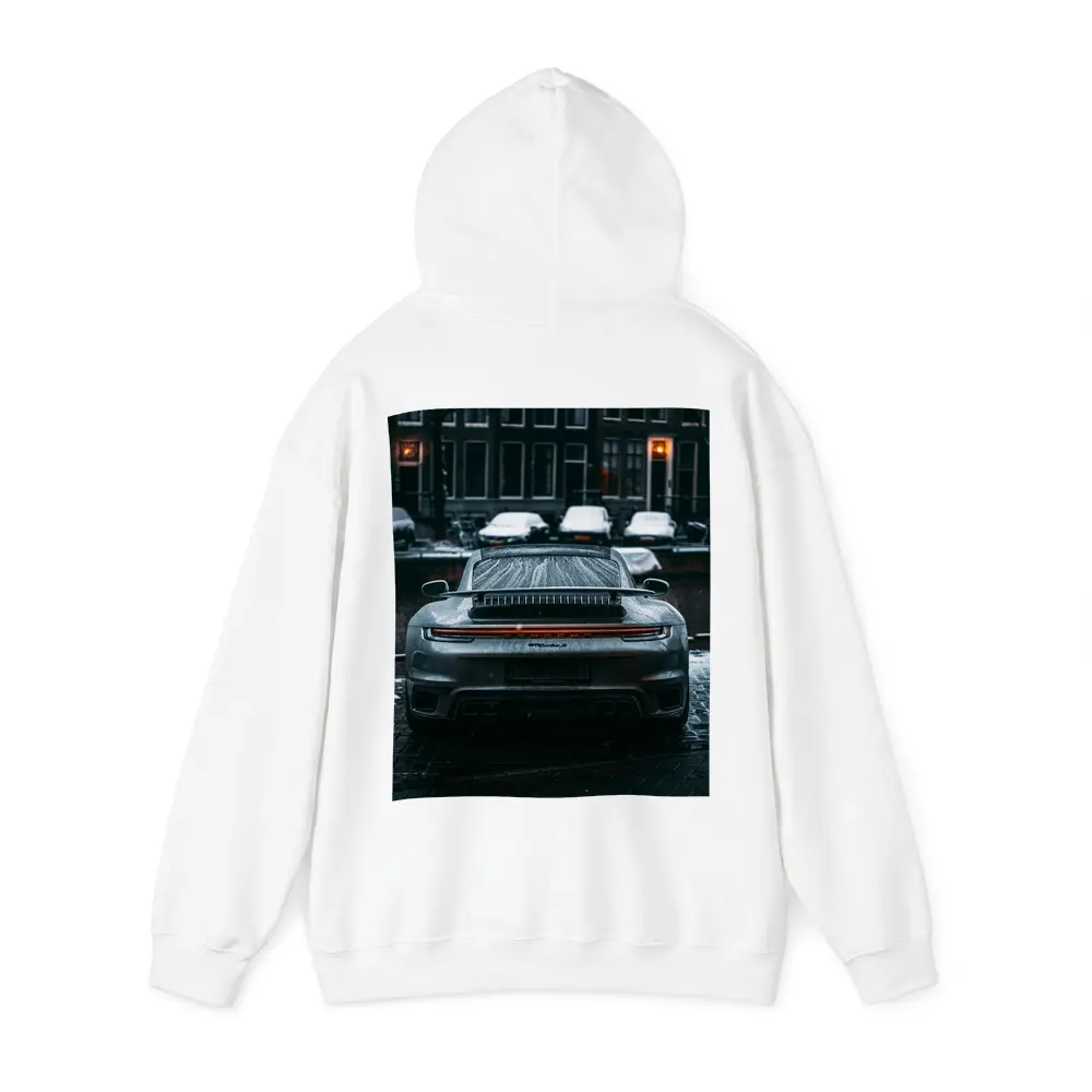 Porsche 911 Rear View Rainy City Street – Hoodies