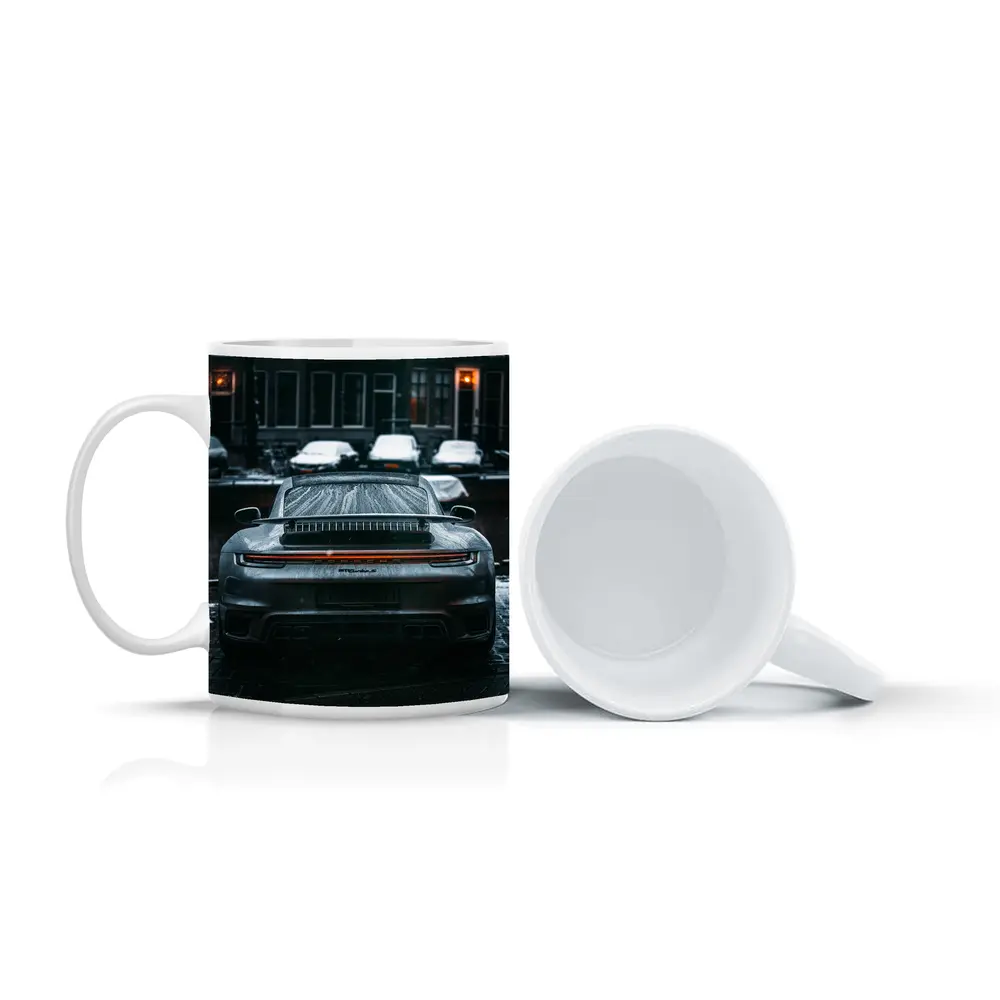 Porsche 911 Rear View Rainy City Street – Mugs