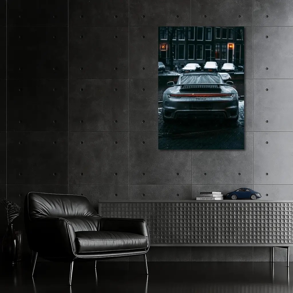 Porsche 911 Rear View Rainy City Street – Wall Art