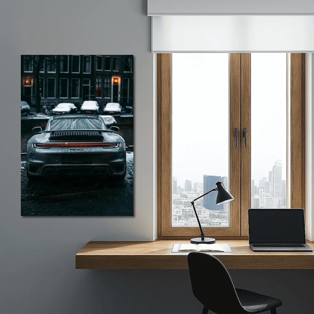 Porsche 911 Rear View Rainy City Street – Wall Art