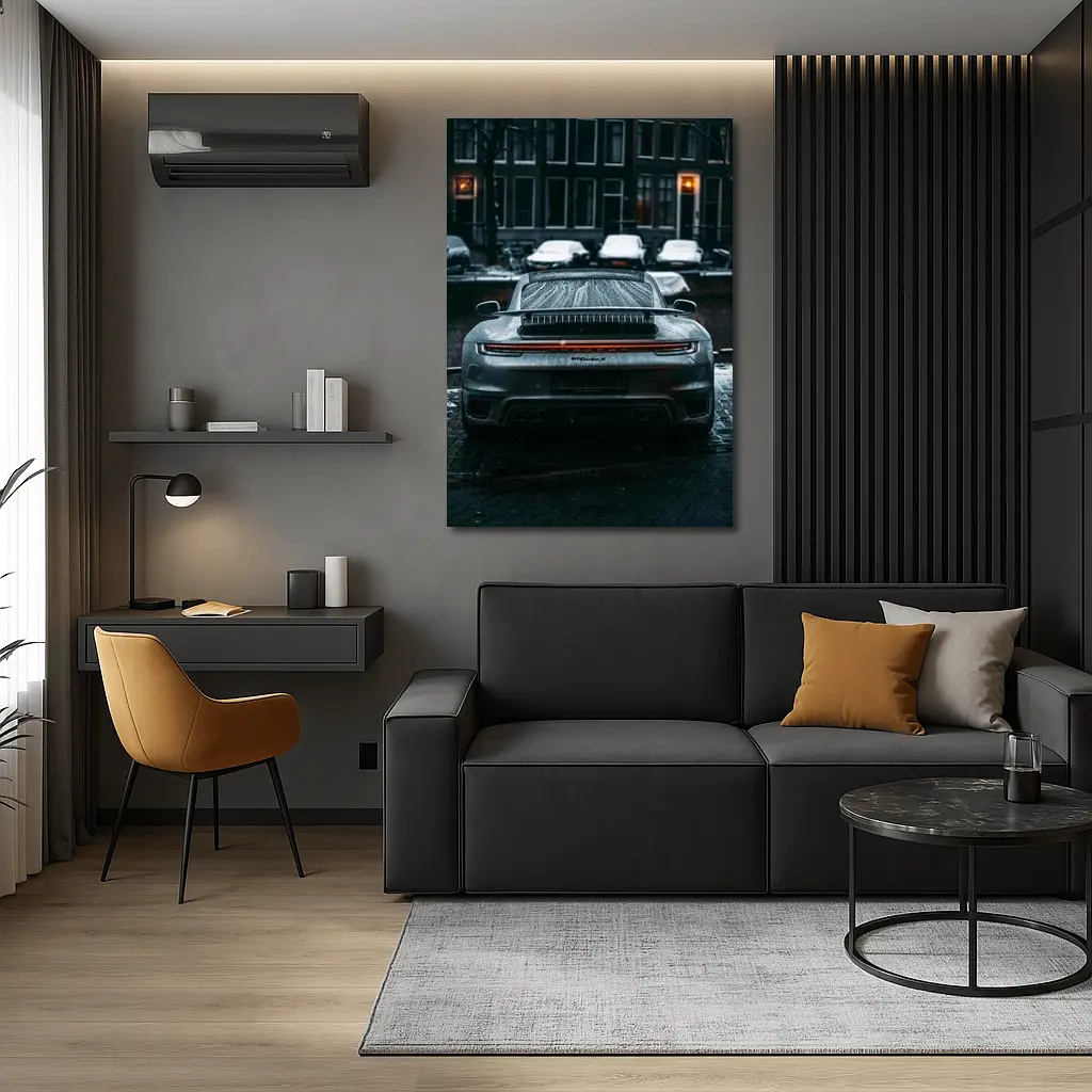 Porsche 911 Rear View Rainy City Street – Wall Art