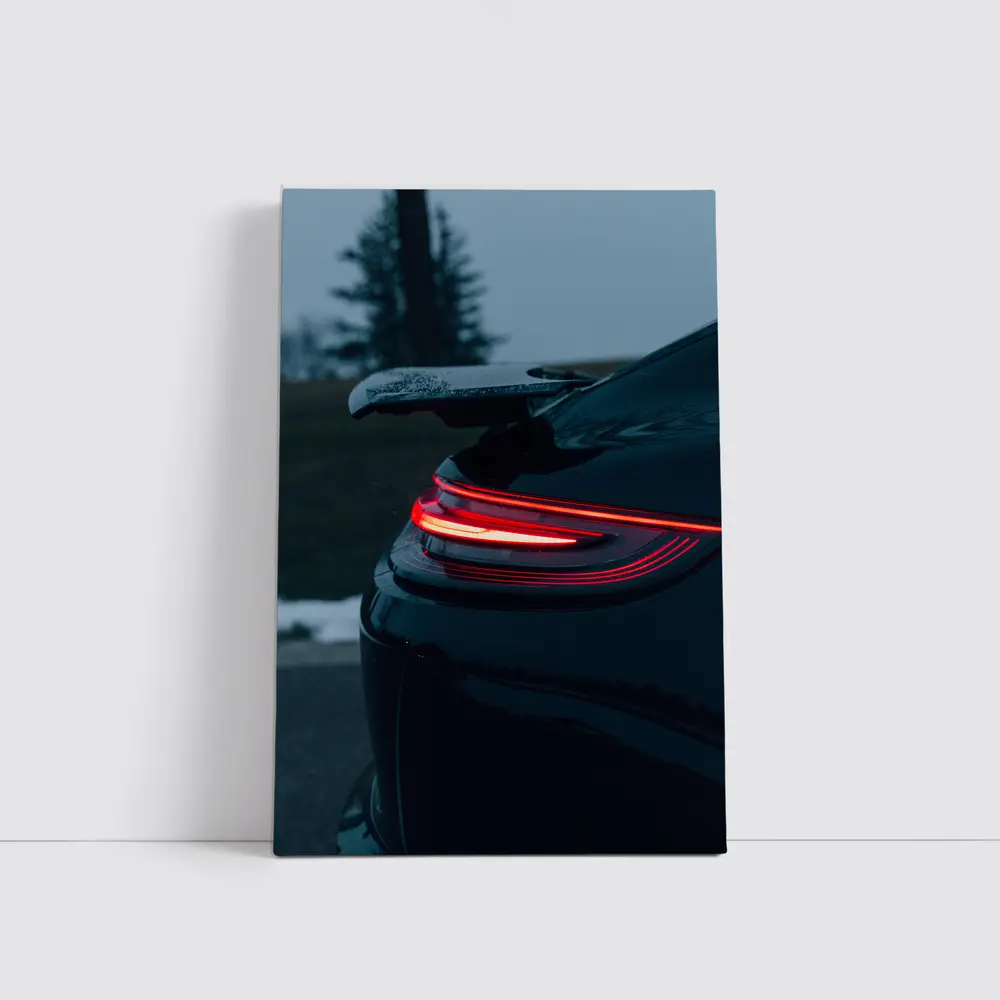 Porsche GT Black Rear Light Winter Dusk – Wall Art